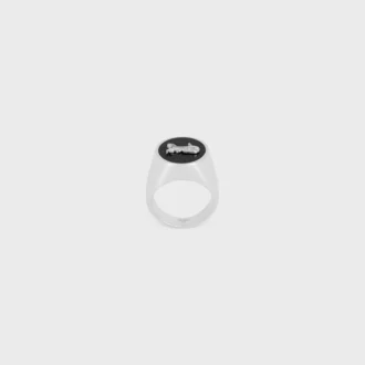 Anillo de sello CELINE Sulky en esmalte y latón con acabado de rodio