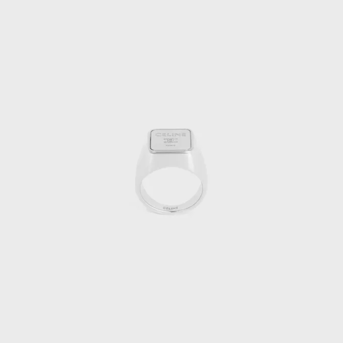 Anillo de sello cuadrado Triomphe de latón con acabado de rodio