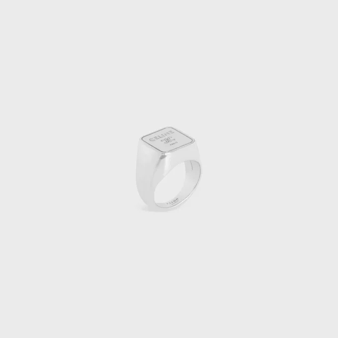 Anillo de sello cuadrado Triomphe de latón con acabado de rodio