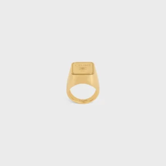 Anillo de sello cuadrado Triomphe en latón con acabado dorado