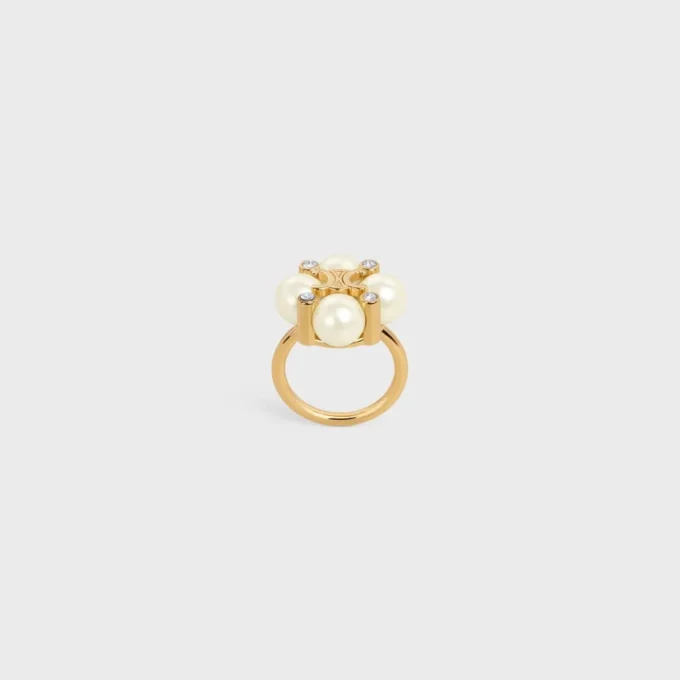 Anillo Les Perles CELINE con strass, perlas de resina y latón con acabado dorado Anillo Les Perles CELINE con strass, perlas de resina y latón con acabado dorado