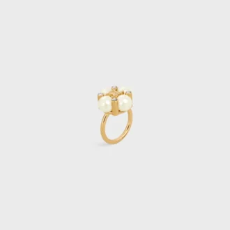 Anillo Les Perles CELINE con strass, perlas de resina y latón con acabado dorado