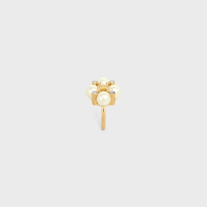 Anillo Les Perles CELINE con strass, perlas de resina y latón con acabado dorado Anillo Les Perles CELINE con strass, perlas de resina y latón con acabado dorado