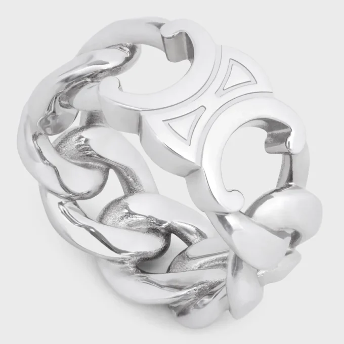 Anillo Triomphe Gourmette en latón con acabado de rodio