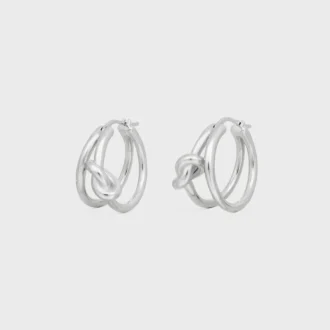Aros dobles Knot en latón con acabado de rodio