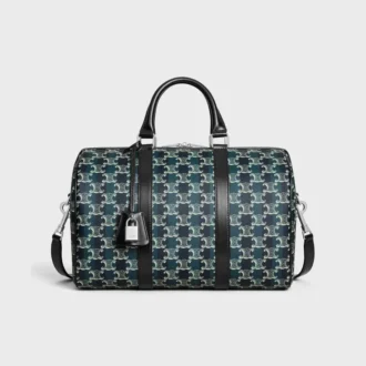 Bolso Boston grande en Triomphe Canvas a rayas y piel de becerro