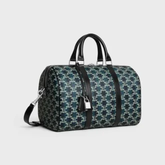 Bolso Boston grande en Triomphe Canvas a rayas y piel de becerro