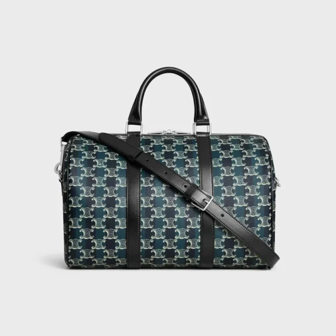 Bolso Boston grande en Triomphe Canvas a rayas y piel de becerro