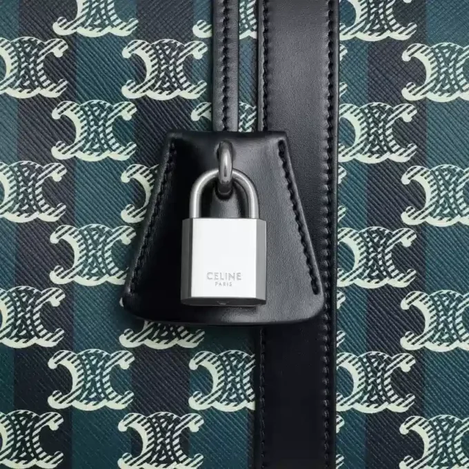 Bolso Boston grande en Triomphe Canvas a rayas y piel de becerro