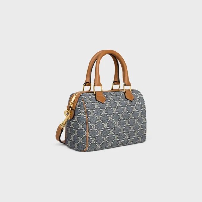 Bolso Boston pequeño en jacquard Triomphe y piel de becerro Bolso Boston pequeño en jacquard Triomphe y piel de becerro