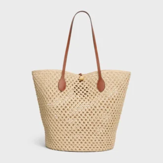 Bolso Bucket Triomphe Beads Basket en rafia y piel de becerro