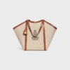 Bolso Cabas grande de tejido con bordado de ancla y piel de becerro