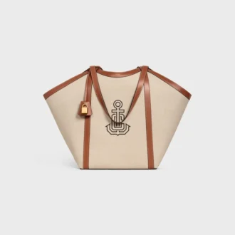 Bolso Cabas grande de tejido con bordado de ancla y piel de becerro