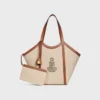 Bolso Cabas grande de tejido con bordado de ancla y piel de becerro