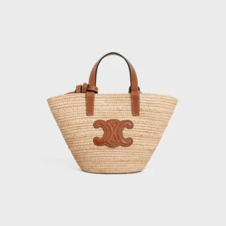Bolso CELINE Classic Panier en rafia y piel de becerro Nano Supple