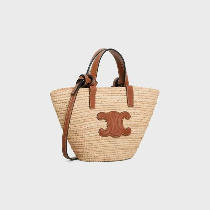 Bolso CELINE Classic Panier en rafia y piel de becerro Nano Supple