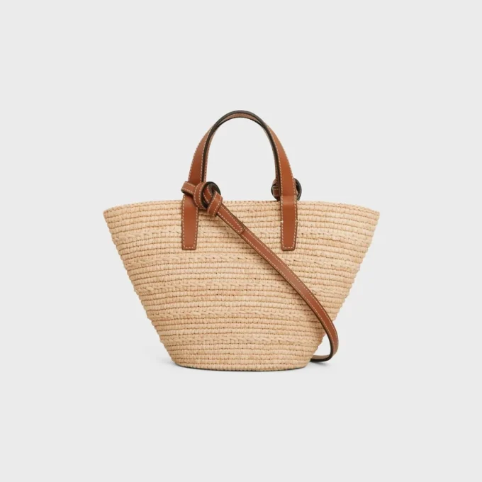 Bolso CELINE Classic Panier en rafia y piel de becerro Nano Supple