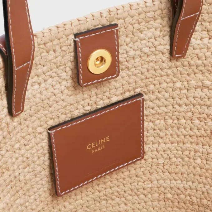 Bolso CELINE Classic Panier en rafia y piel de becerro Nano Supple