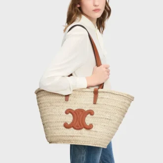Bolso CELINE Classic Panier mediano en hojas de palma y piel de becerro