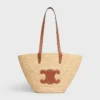 Bolso CELINE Classic Panier mediano y flexible en rafia y piel de becerro