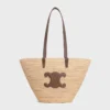 Bolso CELINE Classic Panier mediano y flexible en rafia y piel de becerro
