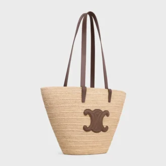 Bolso CELINE Classic Panier mediano y flexible en rafia y piel de becerro