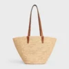 Bolso CELINE Classic Panier mediano y flexible en rafia y piel de becerro