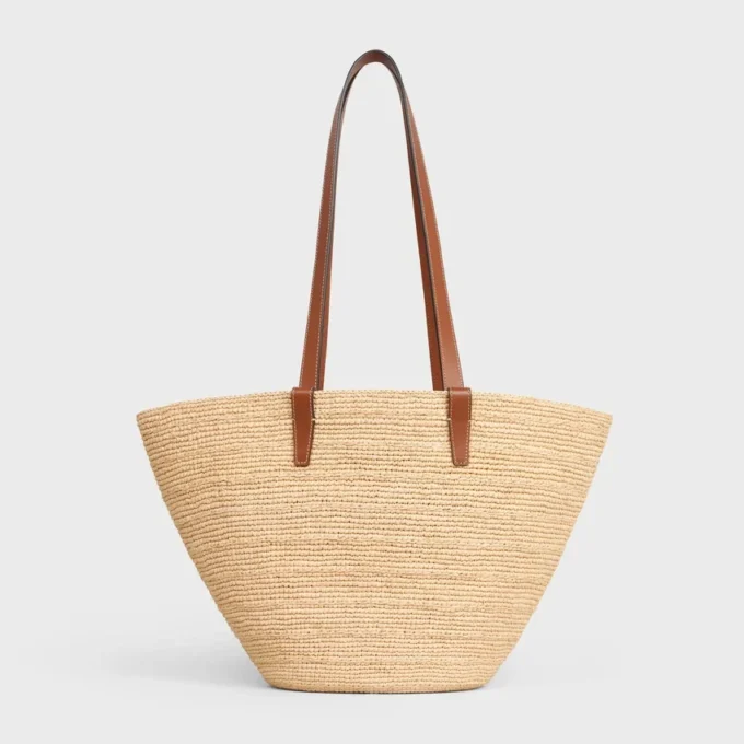 Bolso CELINE Classic Panier mediano y flexible en rafia y piel de becerro