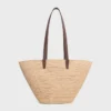 Bolso CELINE Classic Panier mediano y flexible en rafia y piel de becerro
