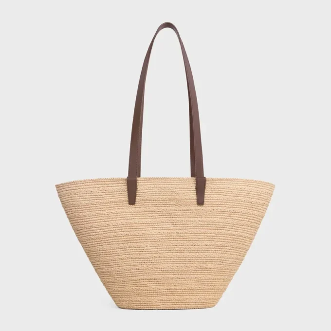 Bolso CELINE Classic Panier mediano y flexible en rafia y piel de becerro