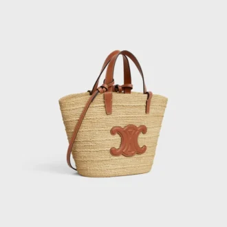 Bolso Celine Classic Panier para Teen en rafia y piel de becerro