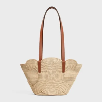 Bolso CELINE Classic Panier pequeño trenzado Triomphe en rafia y piel de becerro