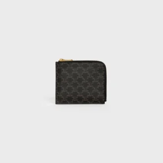 Bolso con cremallera y tarjetero en Triomphe Canvas y piel de cordero