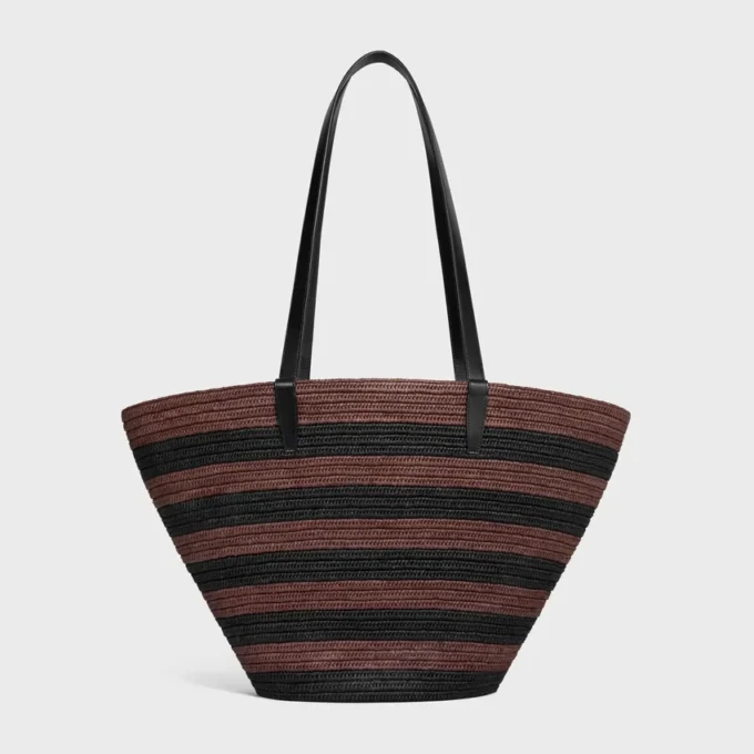 Bolso Couffin CELINE Classic Panier en rafia rayada y piel de becerro Bolso Couffin CELINE Classic Panier en rafia rayada y piel de becerro