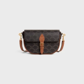 Bolso de hombro Folco en Triomphe Canvas y piel de becerro