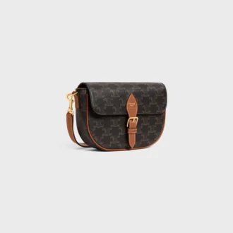 Bolso de hombro Folco en Triomphe Canvas y piel de becerro