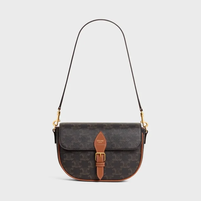 Bolso de hombro Folco en Triomphe Canvas y piel de becerro Bolso de hombro Folco en Triomphe Canvas y piel de becerro