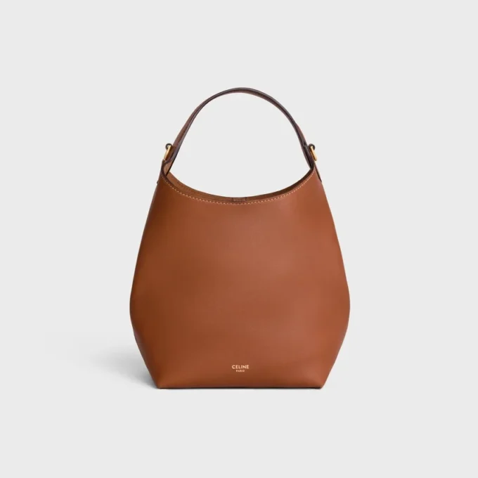 Bolso Hobo pequeño en piel de becerro lisa y flexible
