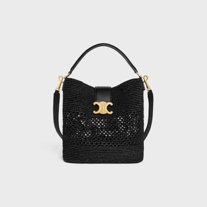 Bolso Louise mediano de rafia y piel de becerro Bolso Louise mediano de rafia y piel de becerro
