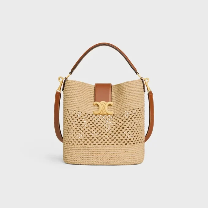 Bolso Louise mediano de rafia y piel de becerro Bolso Louise mediano de rafia y piel de becerro