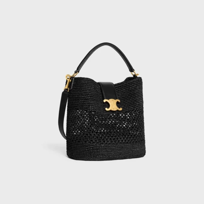 Bolso Louise mediano de rafia y piel de becerro Bolso Louise mediano de rafia y piel de becerro