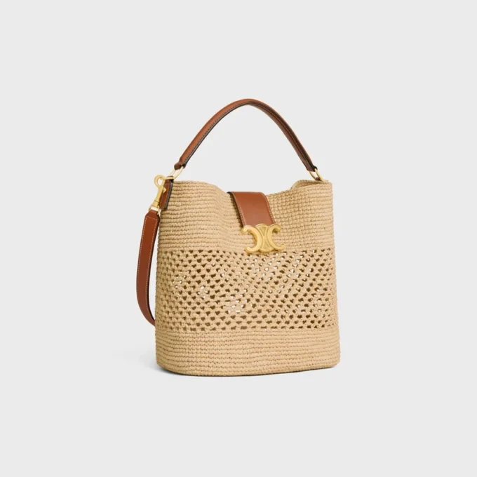 Bolso Louise mediano de rafia y piel de becerro Bolso Louise mediano de rafia y piel de becerro