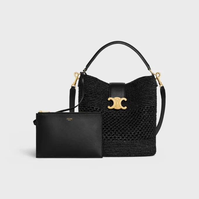 Bolso Louise mediano de rafia y piel de becerro Bolso Louise mediano de rafia y piel de becerro