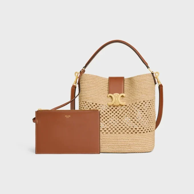 Bolso Louise mediano de rafia y piel de becerro Bolso Louise mediano de rafia y piel de becerro