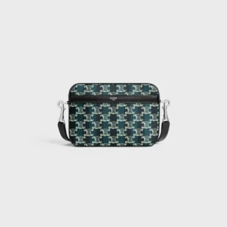 Bolso mensajero pequeño en Triomphe Canvas a rayas y piel de becerro