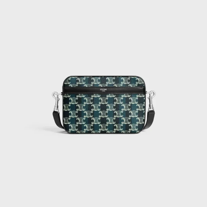 Bolso mensajero pequeño en Triomphe Canvas a rayas y piel de becerro