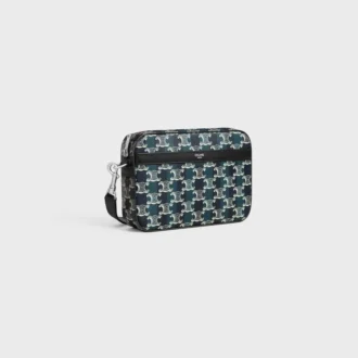 Bolso mensajero pequeño en Triomphe Canvas a rayas y piel de becerro