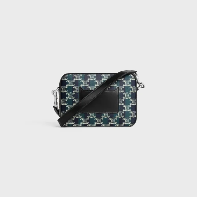 Bolso mensajero pequeño en Triomphe Canvas a rayas y piel de becerro