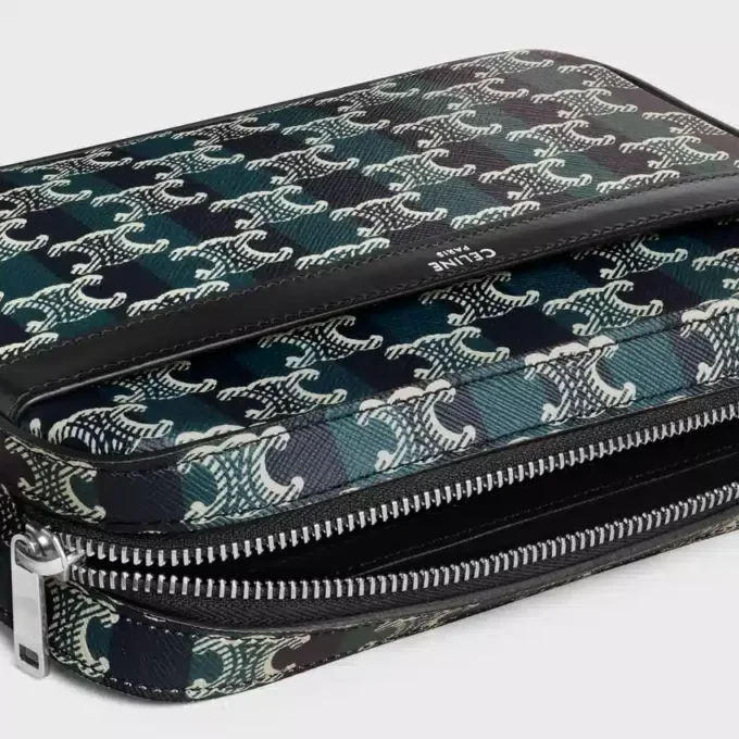 Bolso mensajero pequeño en Triomphe Canvas a rayas y piel de becerro