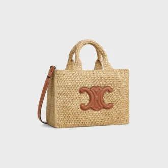 Bolso pequeño Cabas Thais de rafia y piel de becerro